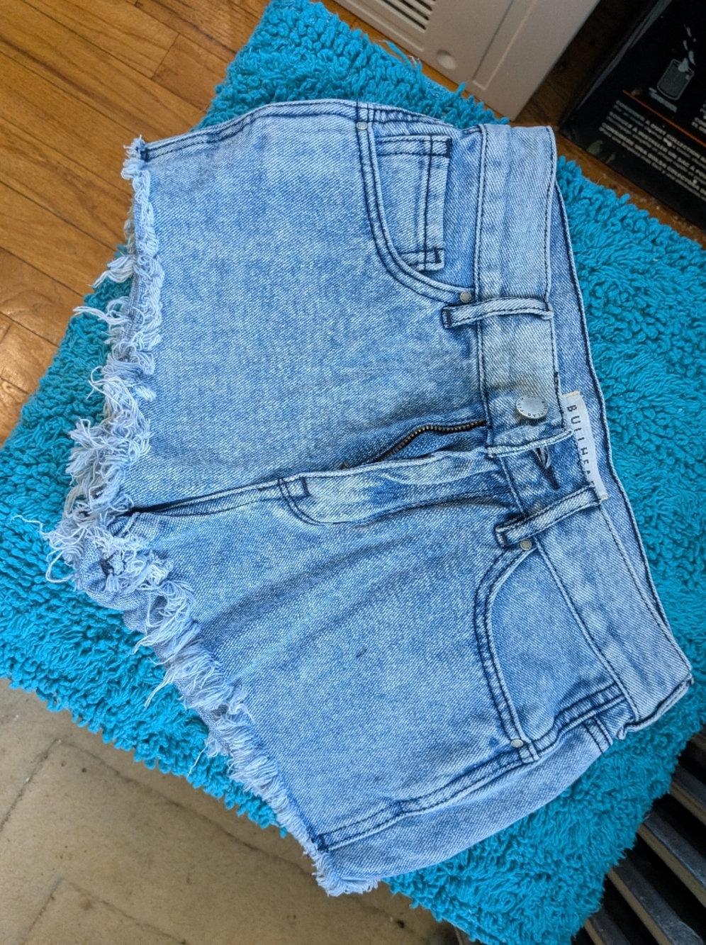 Bullhead Light Blue Frayed Hem Denim Shorts